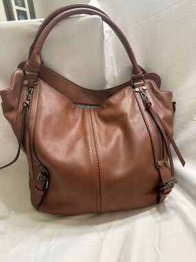 Realer Brown Faux Leather Hobo Shoulder Bag Large Slouch Tote Purse Zip Accent
